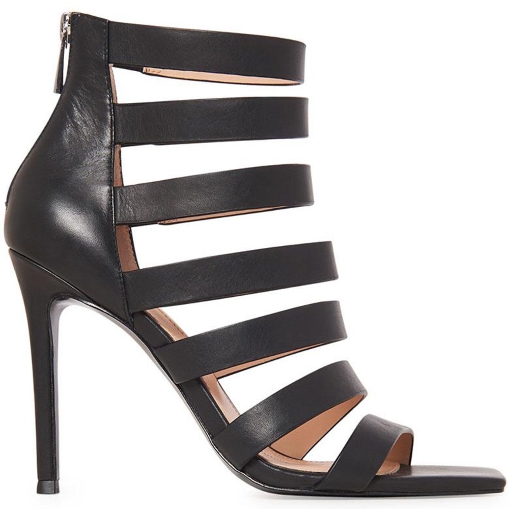 Charles David Black Leather Caged Velma Sandals 8